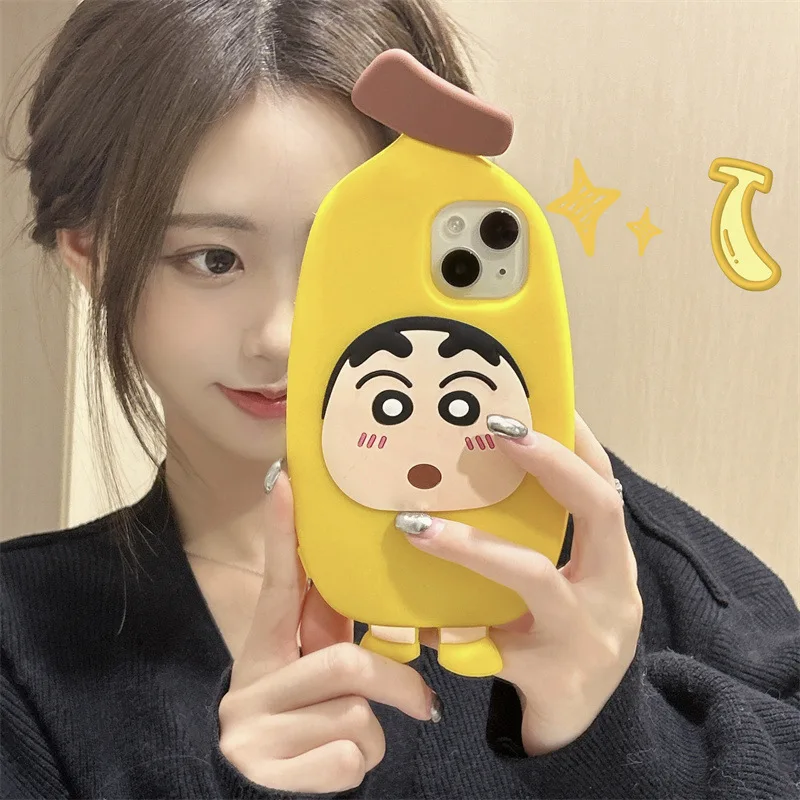 

Kawaii Anime Crayon Shin-chan Phone Case for iPhone14 1312Promax Cute Cartoon Funny Anti-fall Silica Gel 3D Banana Festival Gift