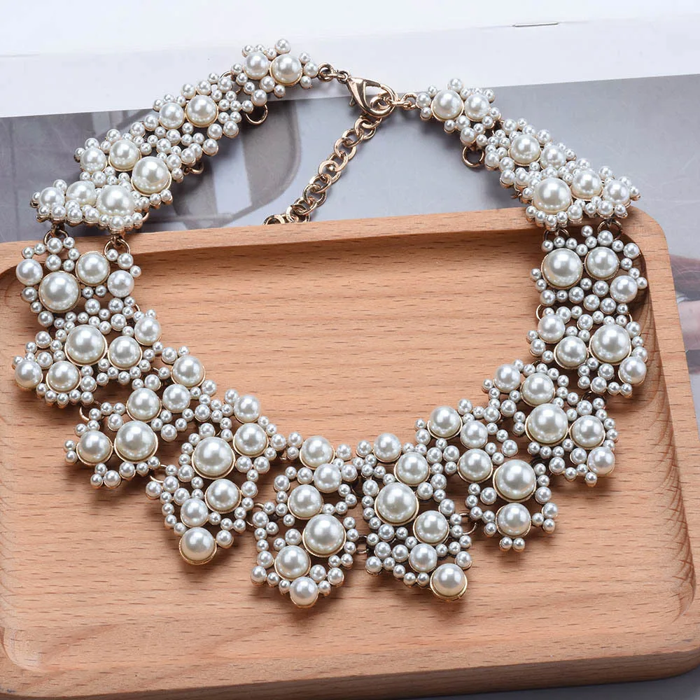 

Vintage Jewelry Accessories Imitation Pearls Flower Luxury Exaggerated Collar Choker Neck Statement Necklace for Women 2022 New