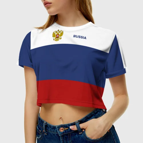 Женская футболка Crop-top 3D Россия Триколор |