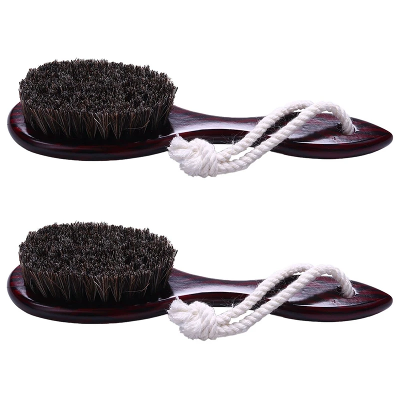 

2X Brown Natural Soft Goat Bristle Hair Sweeping Brush Beard Comb Oval Wood Handle Barber Dust Brush For Broken Hair