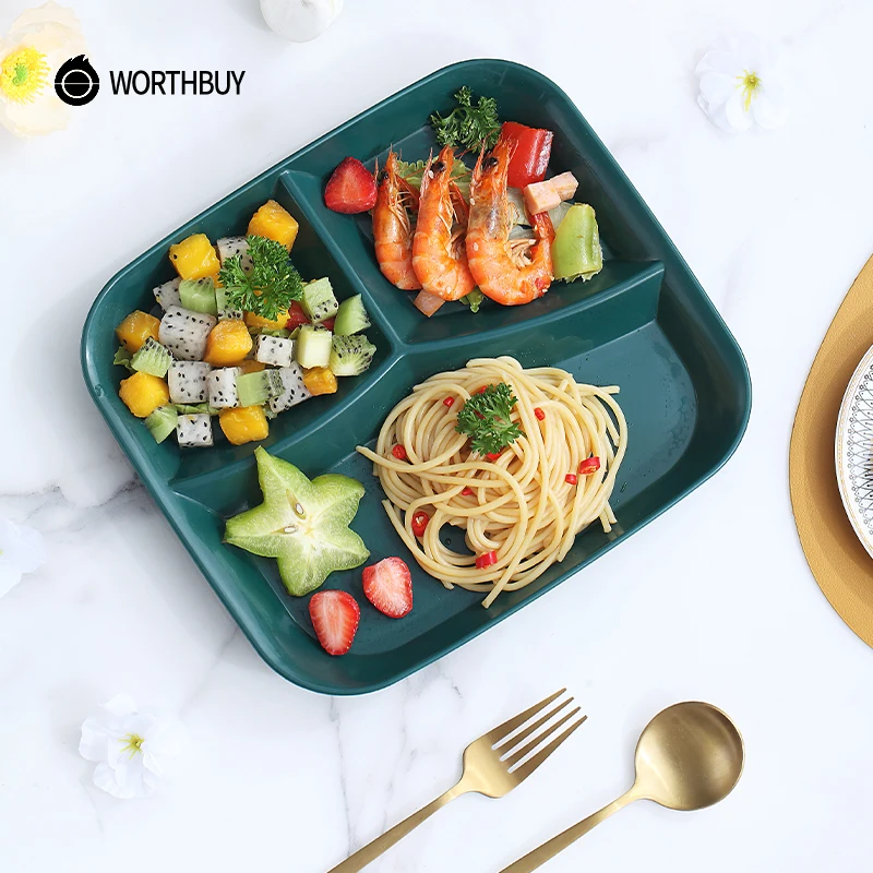 

WORTHBUY Divided Plate Fruit Salad Food Plate With 3 Compartment Plastic Serving Dinner Plate Food Tray Kitchen Accessories