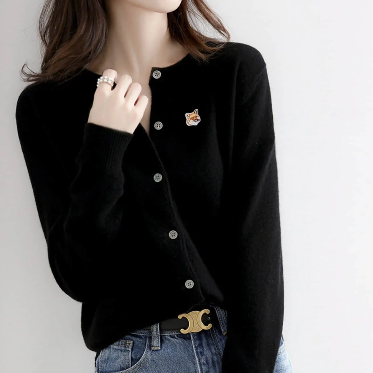 

Women Maison Fox Embroidery Logo Appliqued Wool Cardigan Lady Slim Fit O-Neck Clothing Coat Street Harajuku Fashion Sweaters