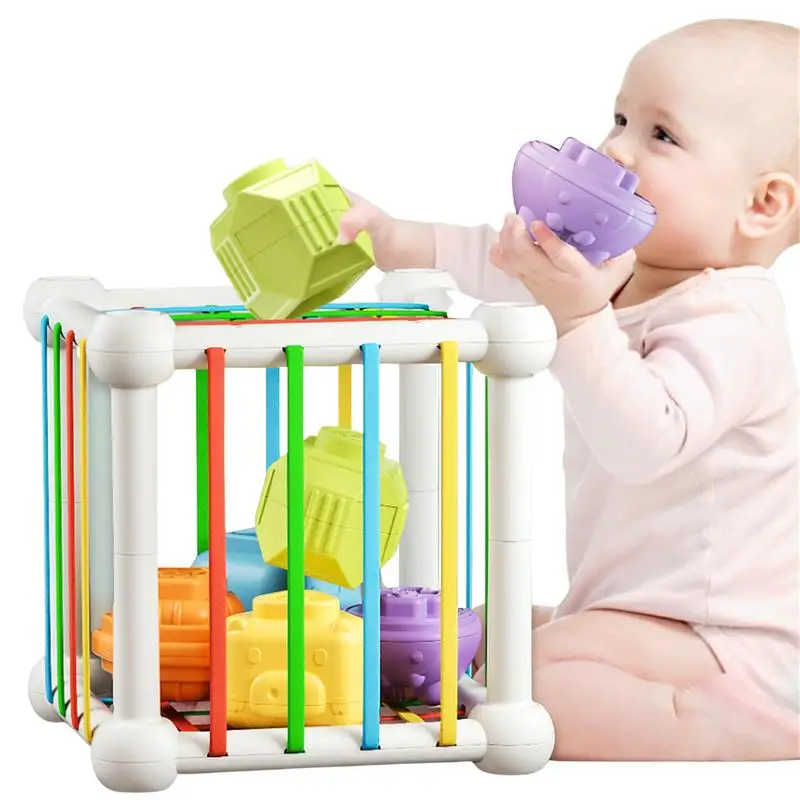 

Baby Shape Sorter Toys Colorful Shape Sorting Cube With Elastic Ropes Montessori Learning Activity For Fine Motor Skills Color