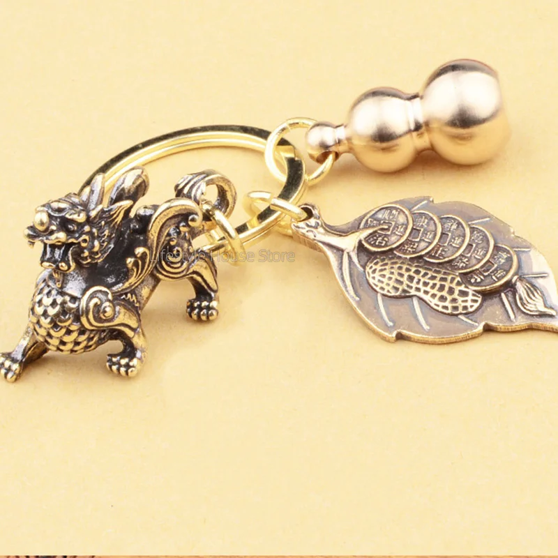 

Китайская тыква, латунные Брелоки для ключей, фэн-шуй, подвесные Винтажные Украшения из калабаша, подвесные брелоки, удачи, подарки на удачу