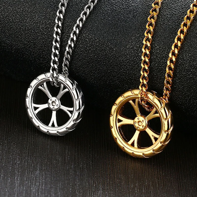 

Fashion New Simple Trend Metal Personality Mini Locomotive Tire Men Ladies Couple Pendant Necklace Charm Jewelry Wholesale