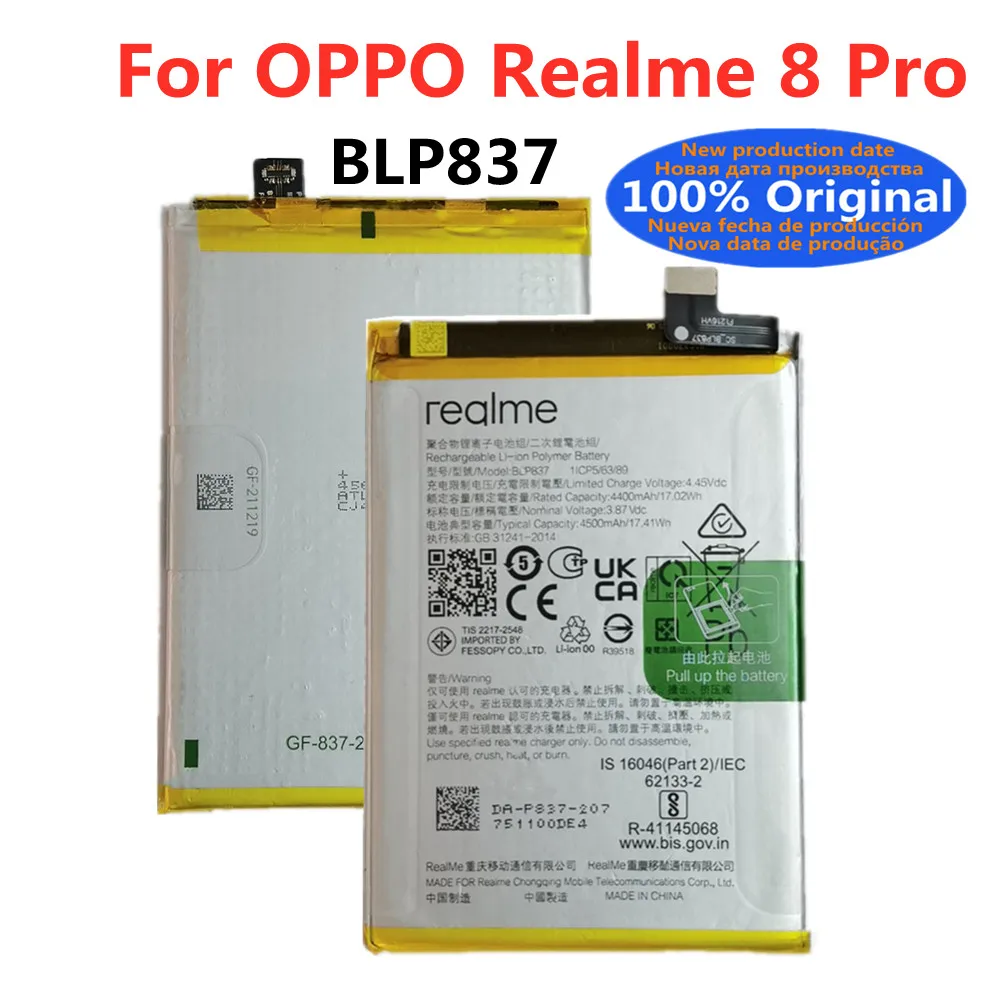 

100% Original New 4500mAh BLP837 Battery For OPPO Realme 8 Pro 8Pro Mobile Phone Battery Batteries