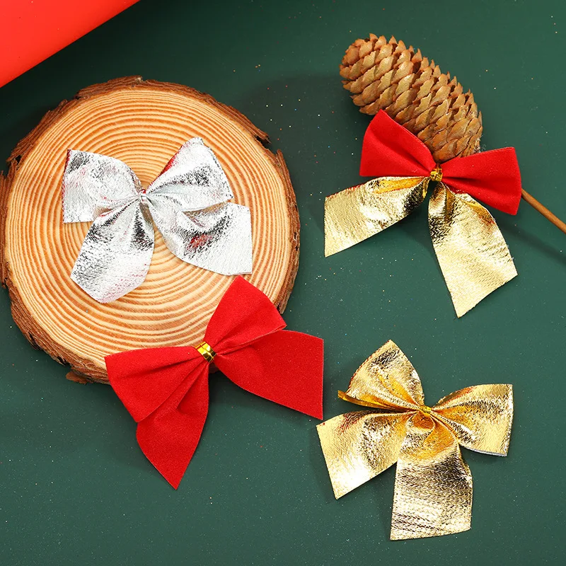 

20Pcs Christmas Bowknot Hanging Decorations Cute Wedding Party Sparkling Bow Home Decor Gold Silver Red Knot Xmas Tree Ornaments