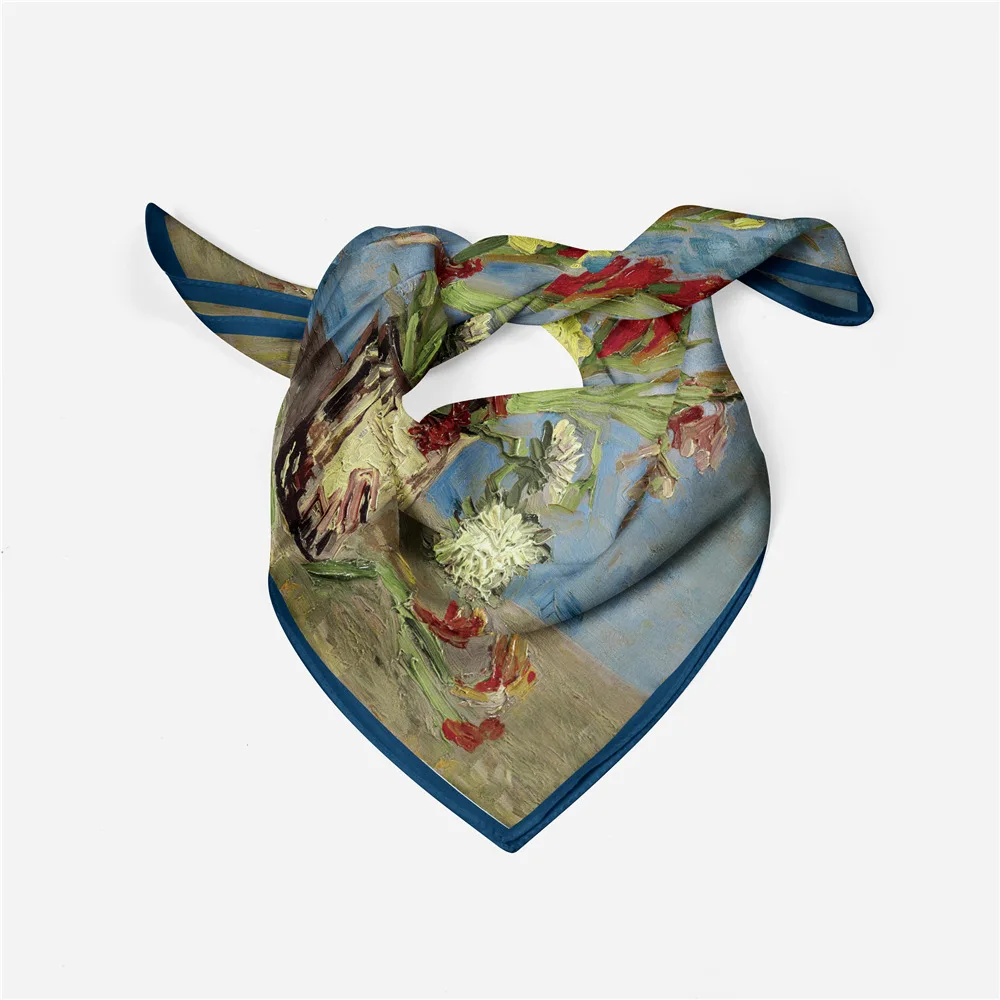 

Женский саржевый шелковый шарф, квадратные шарфы, бандана, маленькие хиджабы, шарфы, Феникс, цветок, раннее пончо, 53 см