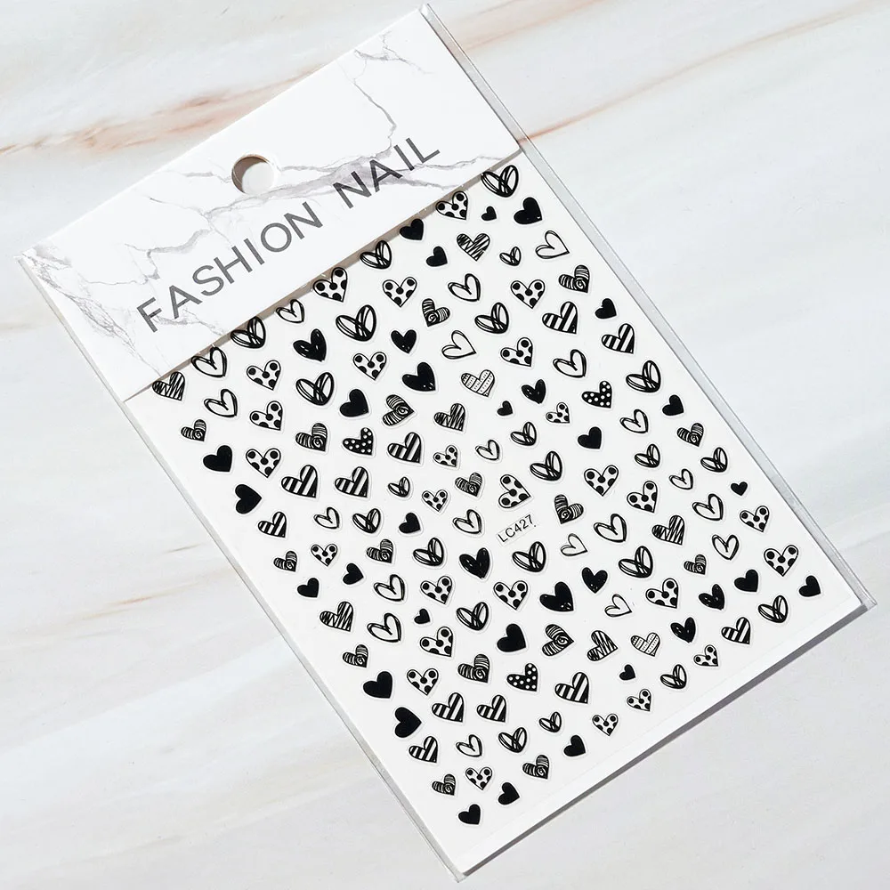 

1pcs Black Style Heart Nail Art Stickers Hollow-out Love Flower& Leaf Nail Decals Tattoo Floral Flower 3D Black Sticker Slider