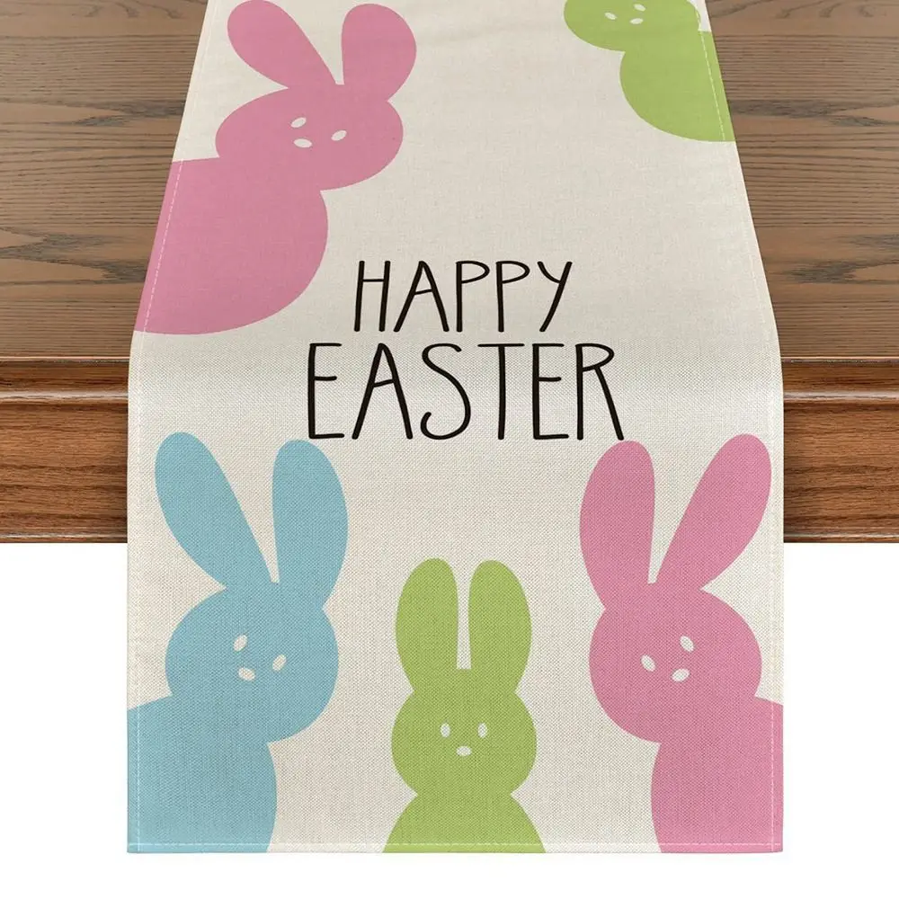 Hessian Burlap Placemat Seasonal Holiday Jute Tablecloth Happy Easter Carrot Bunny Table Runner Spring Summer images - 6
