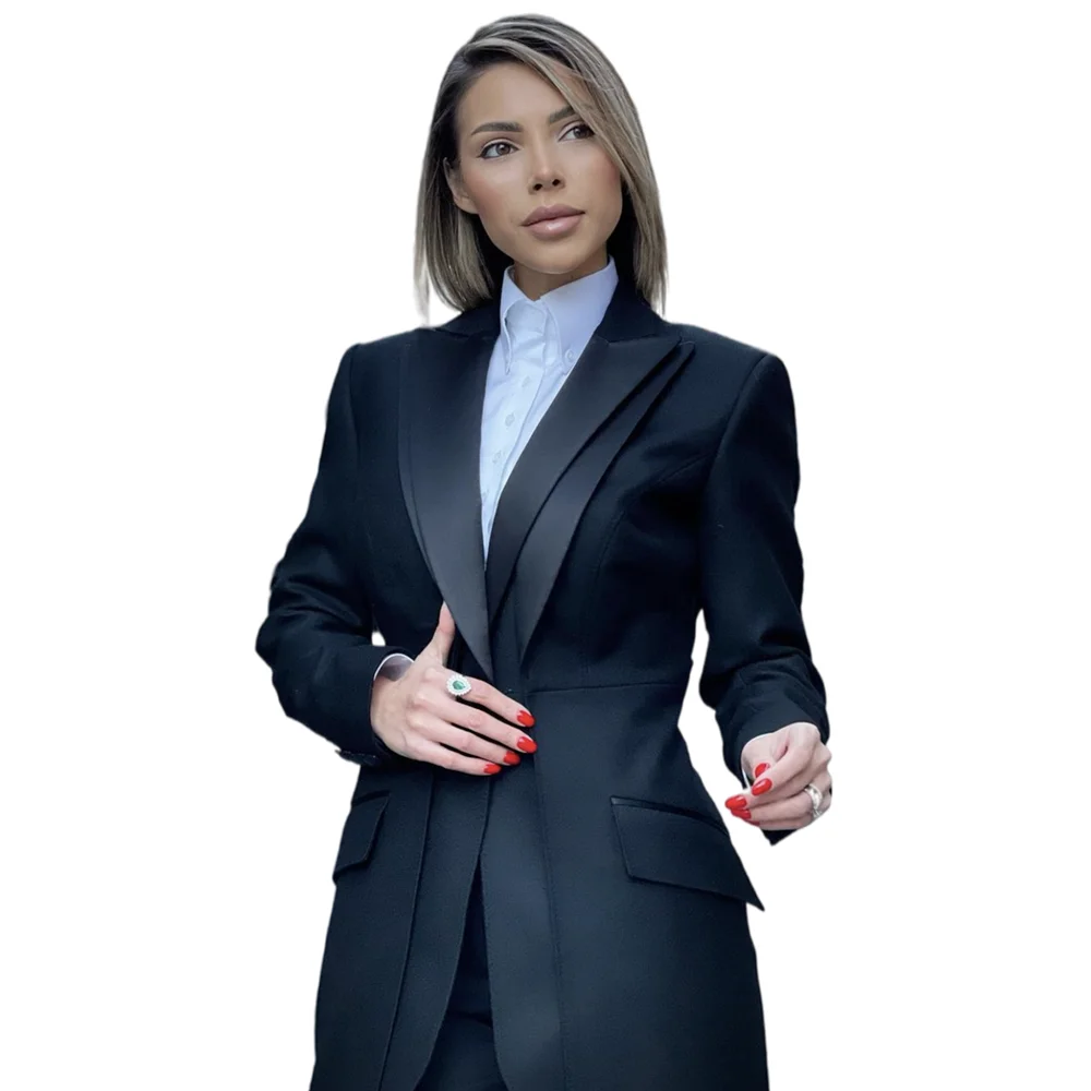 

Женский Атласный Костюм из 3 предметов, длинный пиджак с лацканами, индивидуальный пошив, комплект из блейзера и брюк, модная Повседневная Формальная удобная куртка для женщин