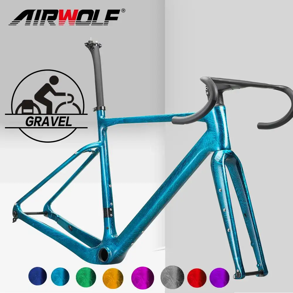AIRWOLF T1000 Carbon Gravel Frame Disc Brake Max Tire 700C*45C Internal Cable Gravel Bicycle Frameset Road Bike Frame Cyclocross