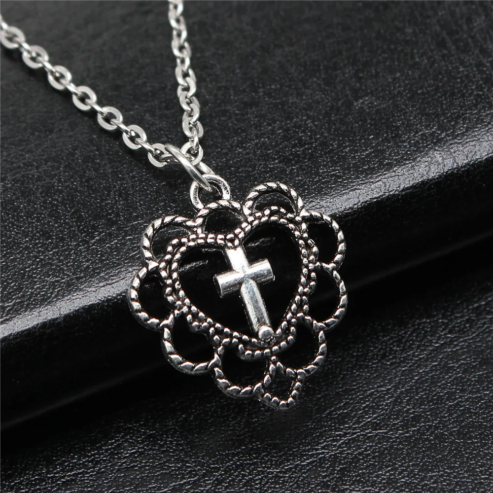 Прямая поставка ожерелья серебряного цвета под старину 22x20 мм крест в форме