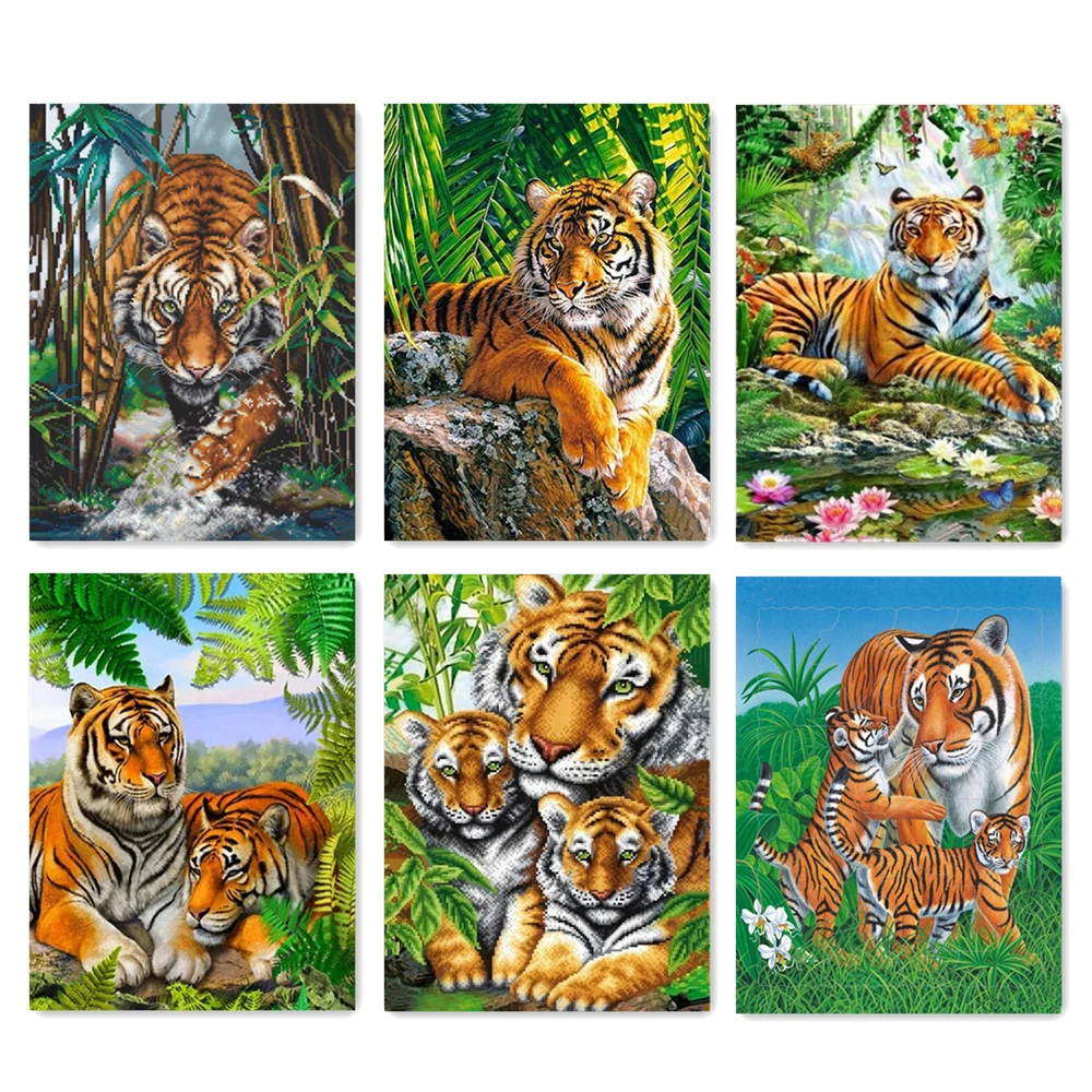 

Animal Tigers DIY 5D Diamond Painting Full Drill Square Round Embroidery Mosaic Art Picture Of Rhinestones Home Decor Gifts