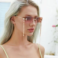 frameless diamond trimmed chain sunglasses womens small square sunglasses womens trendy sunglasses