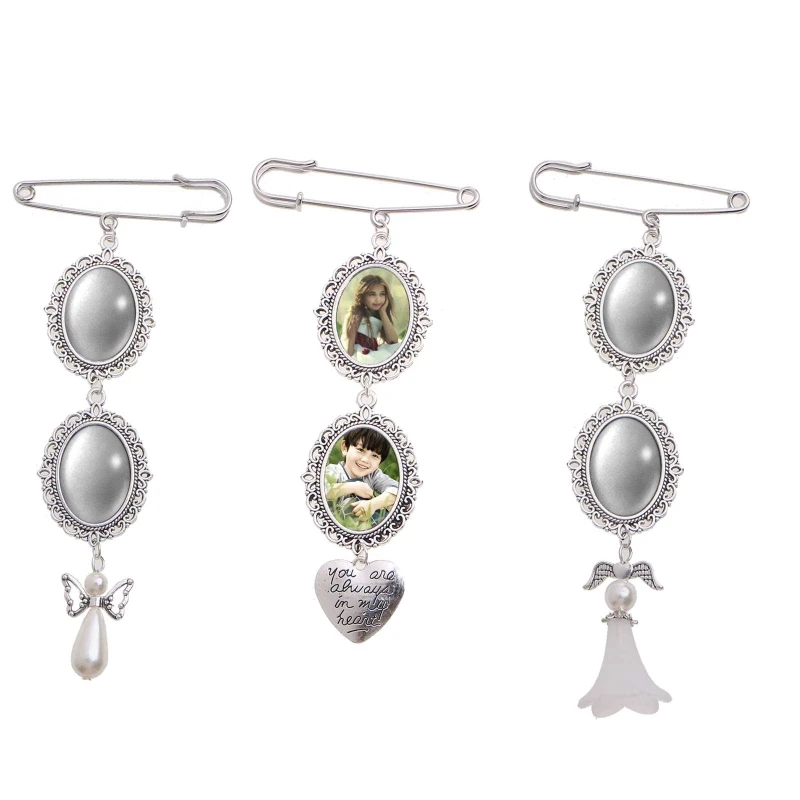 Family Photo Gem Holder Brooch Pendant Oval Double Cascading Bouquet Charm Pin | Brooches