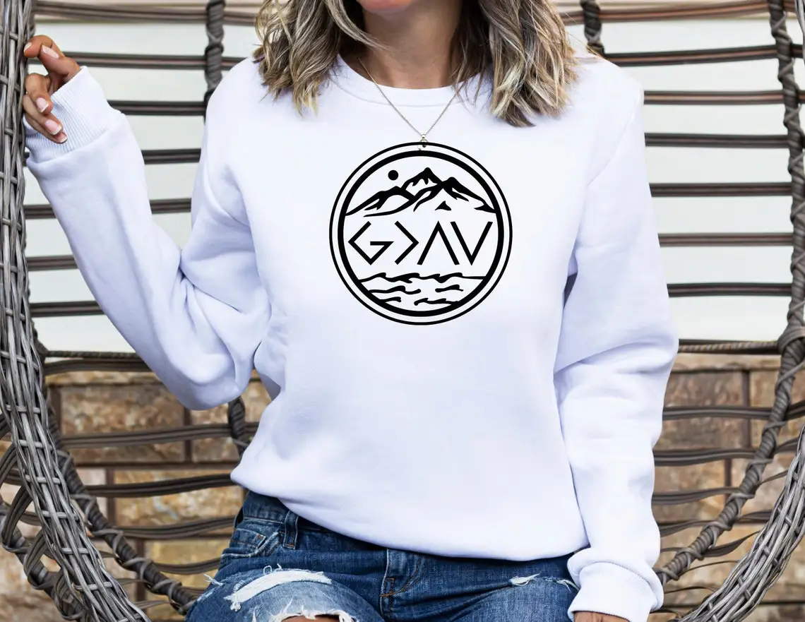 God is Greater than the highs and lows Sweatshirt Casual Women Long Sleeve Christian Jesus Faith Pullovers Streetwear