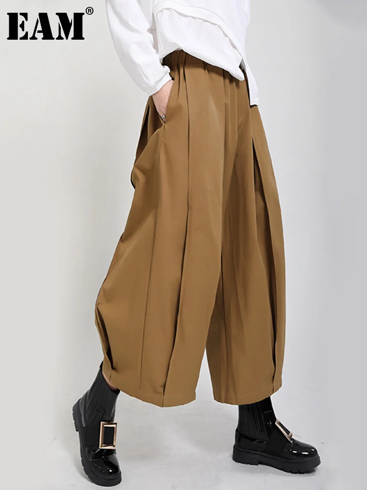 

[EAM] High Elastic Waist Draped Long Wide Leg Trousers New Loose Fit Pants Women Fashion Tide Spring Autumn 2022 1DD0404