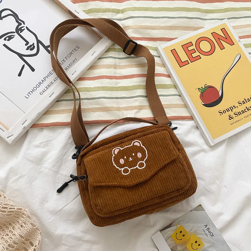 

Cute Girl Handbag Corduroy Shoulder Crossbody Bag Bear Messenger Daughter GiftHarajuku Canvas Lovely