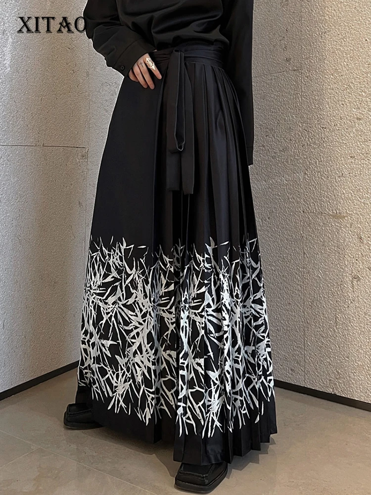 

XITAO, повседневная юбка со складками и принтом, свободная, тонкая, универсальная, темпераментная, трендовая, женская, осенняя, новая, винтажная, простая юбка HQQ1609