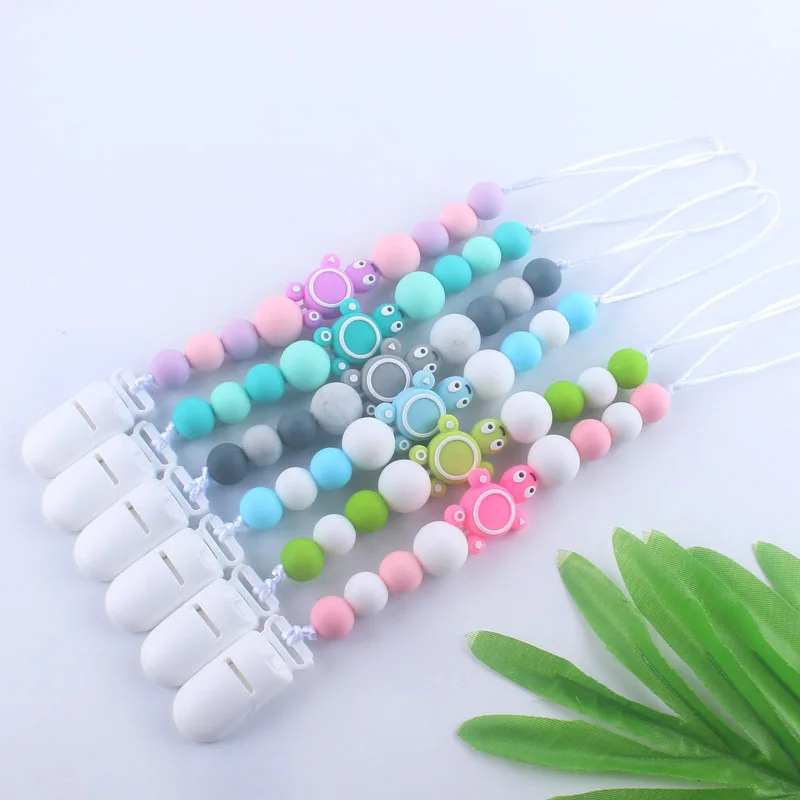 

6 Colors Little Turtle Baby Pacifier Chain Handmade Making Silicone Pacifier Clips Holder Chain Baby Shower Gift Teething Toy