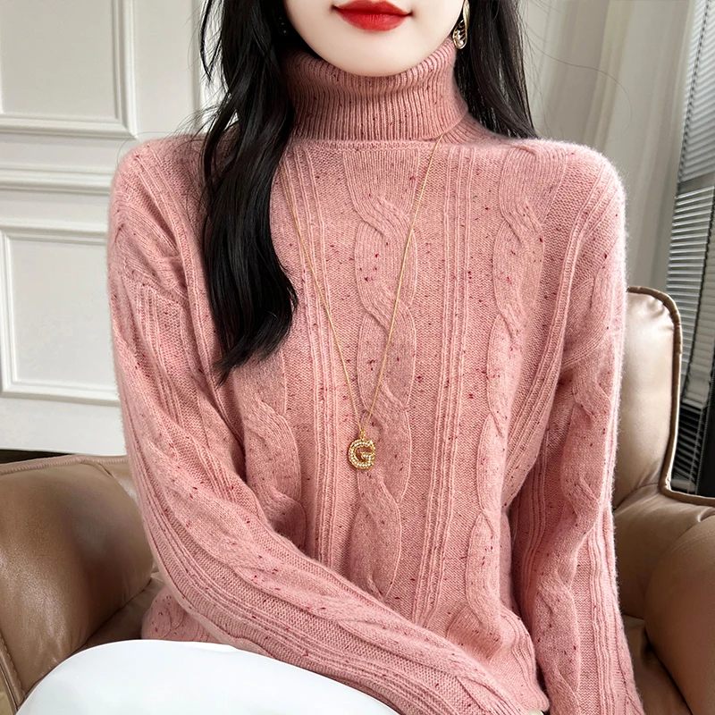 Свитер женский с высоким воротником Осень-зима 2024 новинка 100% шерсть кашемир