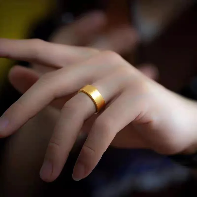 Кольцо с плоским дном в старинном стиле 9999 однотонное Золотое кольцо для пар