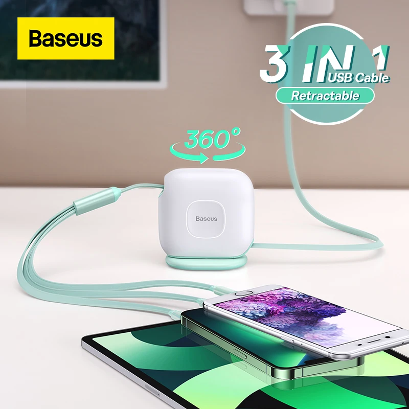 Baseus-Cable USB tipo C retráctil para iPhone, cargador de escritorio de 100W,...