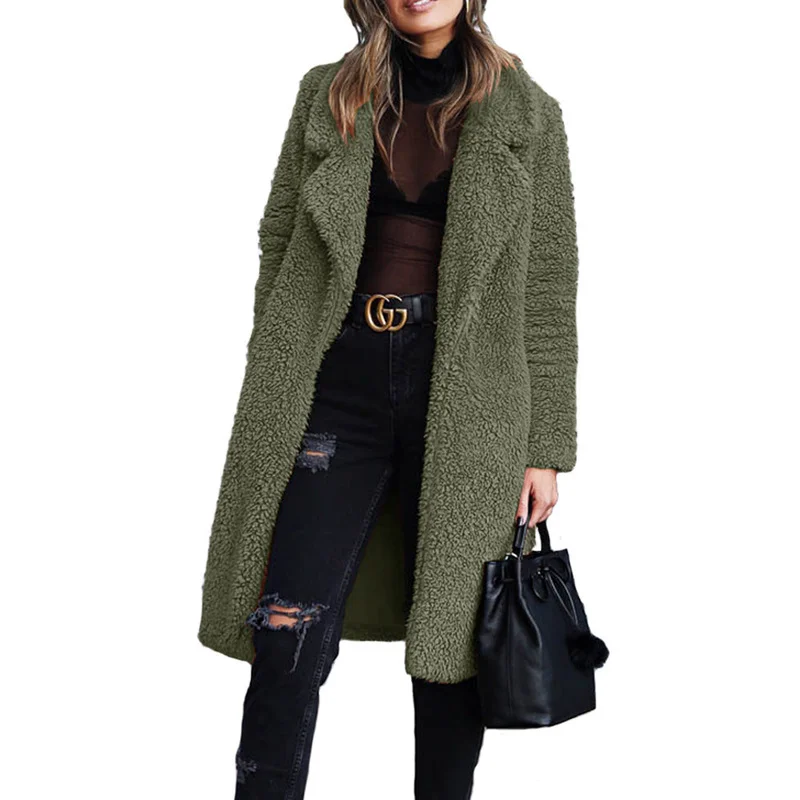 

2023 Autumn and Winter New European and American Women's Fashion Long-sleeved Lapel Plush Jacket Long Coat Temperament Fur Coat