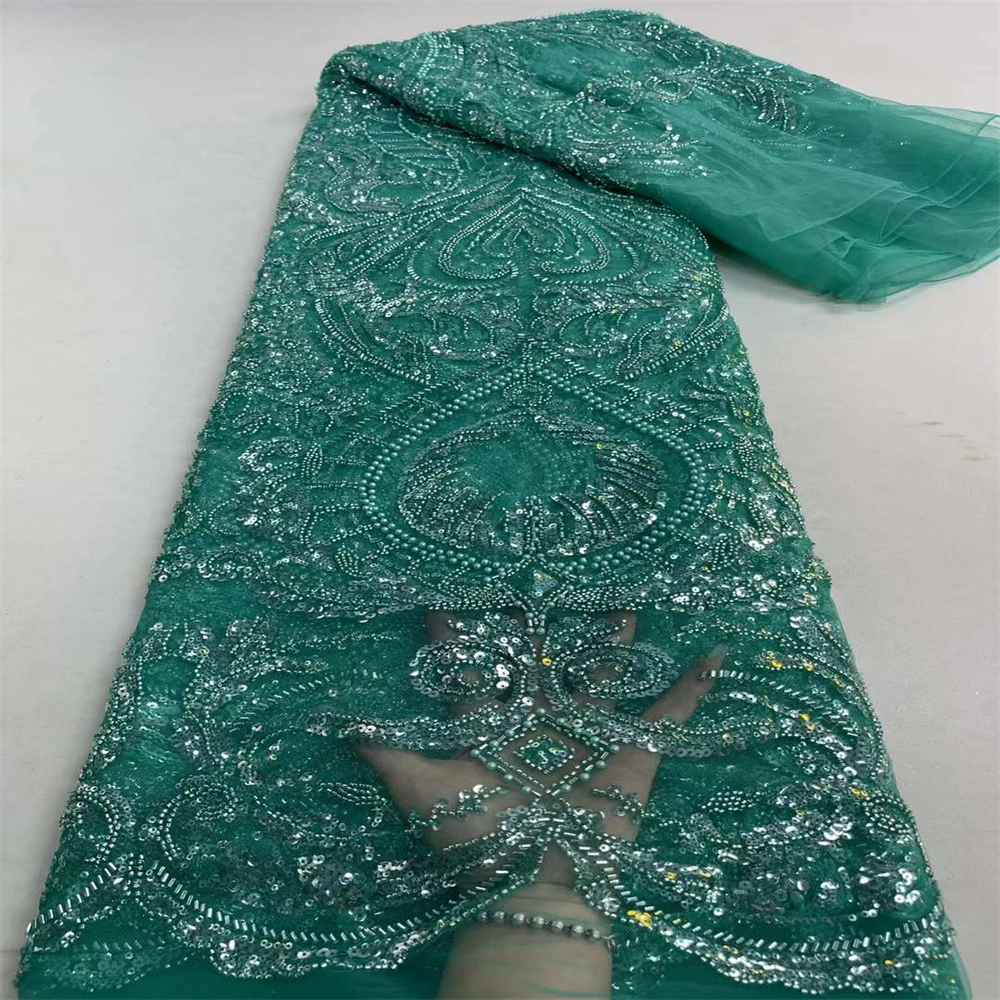 

Hot Sale Luxury 2023 African Embroidery Bead Tube Lace Fabric Nigerian Sequins Lace Fabric For Wedding Party Dress 5Yards ZX4750