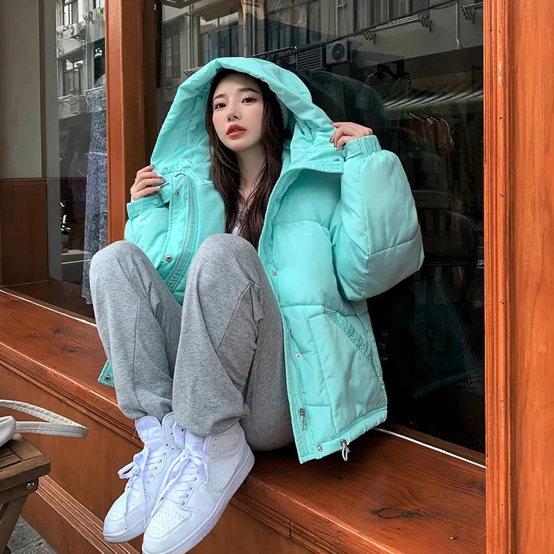 

2022 New winter Down Cotton Jacket Women Hooded Parkas Short Basic Coat Thickened Loose Korean Wild Snow Wear Female Outerwear
