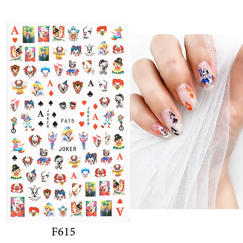 

Halloween Clown Skull Nail Stickers Nail Art Decoration Christmas Snowman Nail Decals Nail Art Supplies Sliders Nail Accessories