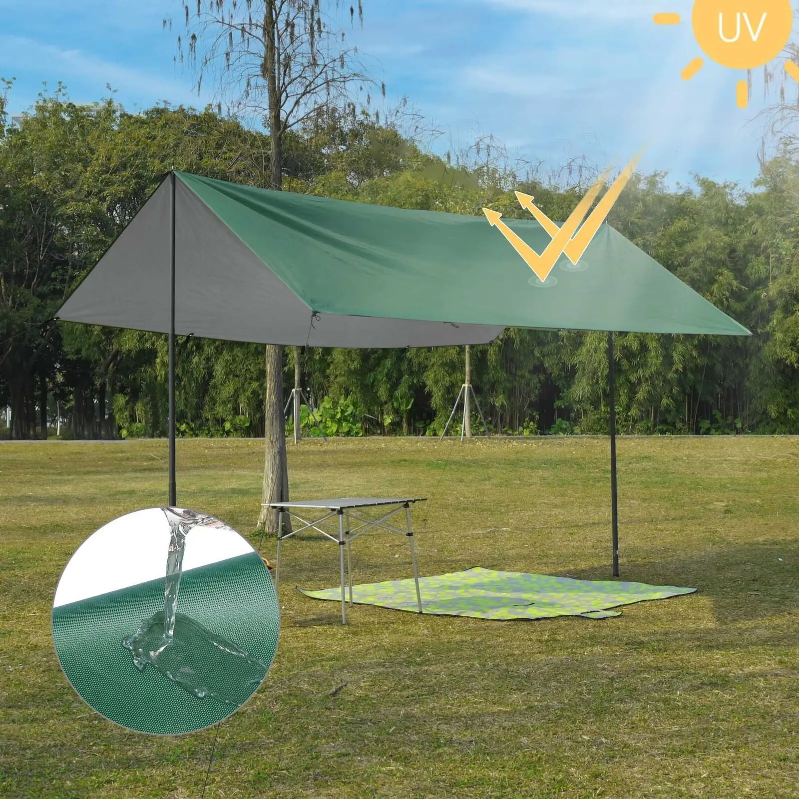 UV50+ Protection Water Resistance Camping Tent Tarp Green 295 X 398.5 Cm