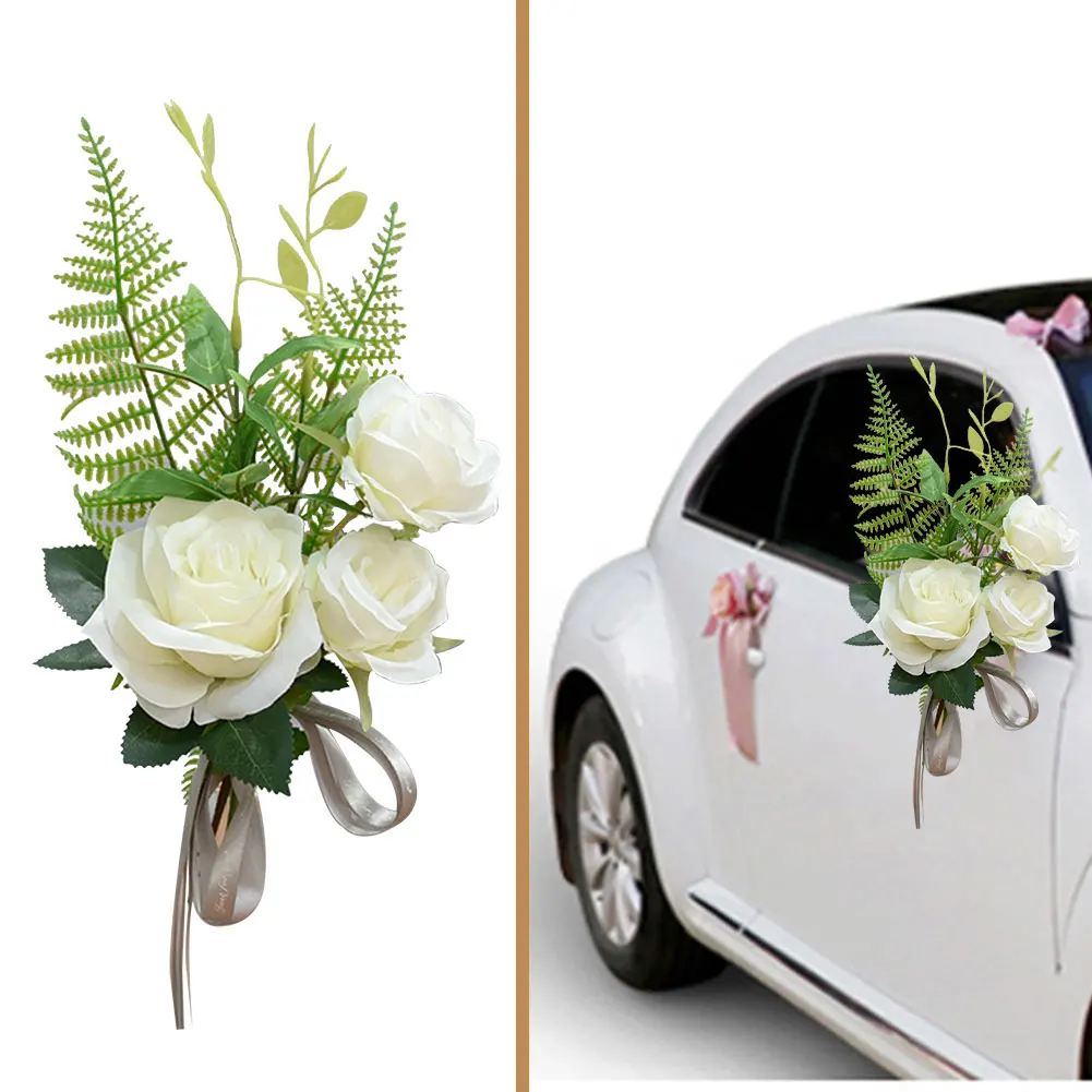 

Chair Back Fake Bouquet Car Body Decor With Ribbon Artificial Flower For Wedding