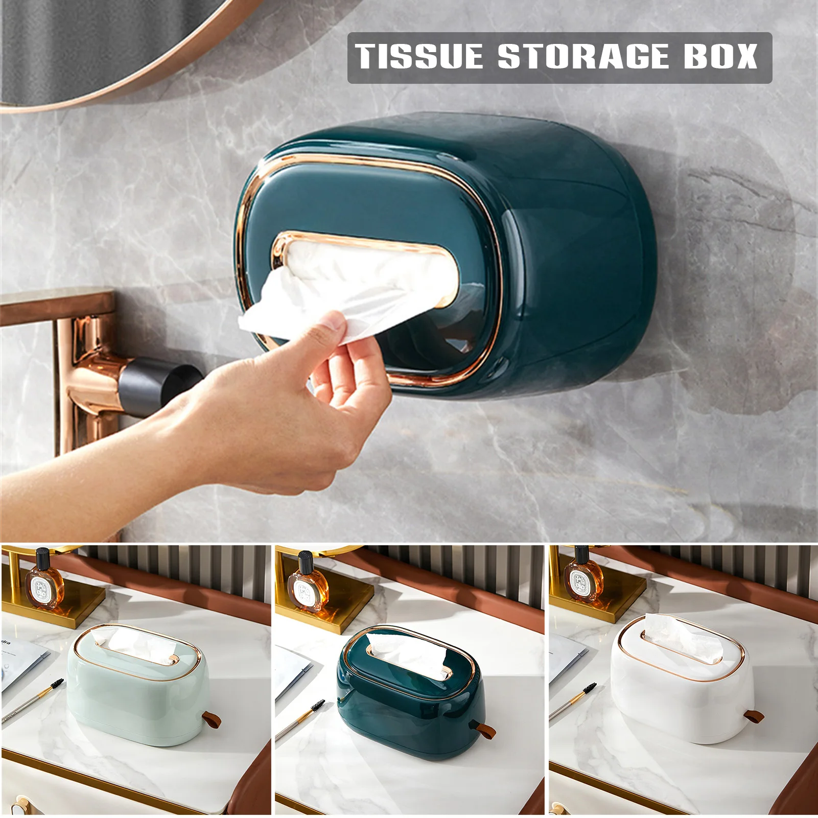 

Wall Mounted Tissue Holder Multifunction Storage Shelf for Home Office Desk Tissue Box Durable No Drilling Space Saving RERI889