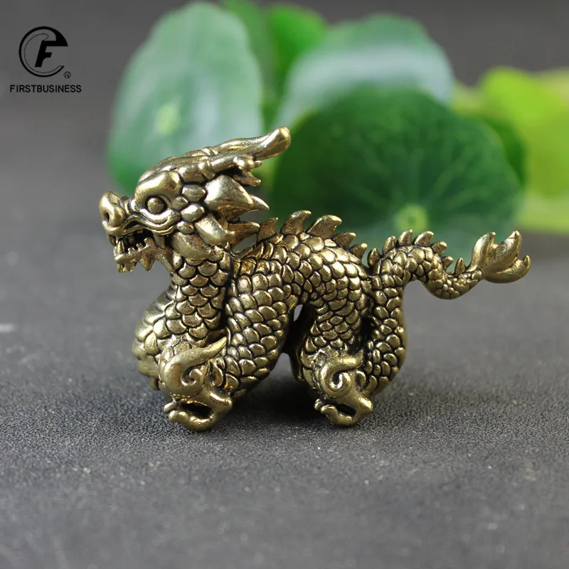 Antique Bronze Ornament Chinese Mythical Animal Dragon Statue Copper Figures Miniatures Pure Brass Dragon Paperweight Collection