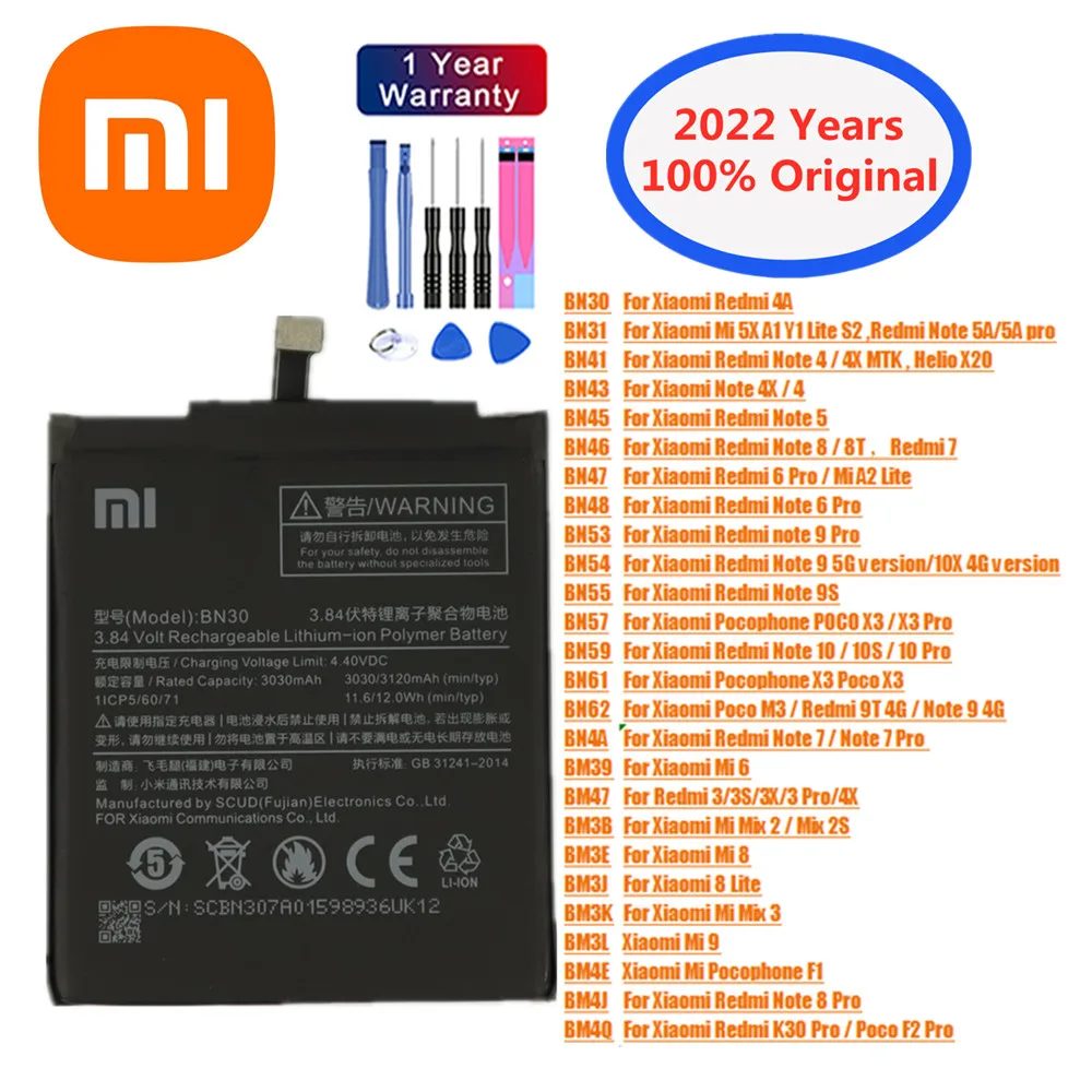 

Оригинальный аккумулятор Xiaomi Mi Redmi Note POCO X3 M3 3S 3X 4 4X 4A 5 5A 5X 6 7 8 8T 9 9S 9T 10 10S 10X F1 F2 K30 Pro Lite Mix 2 2S 3