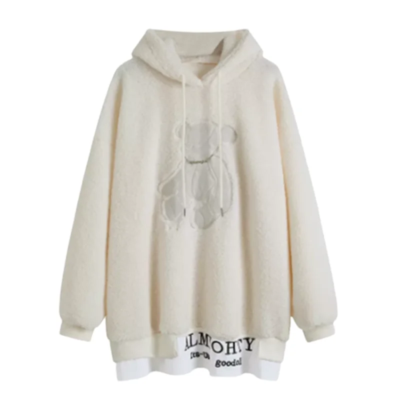 

Sandro Rivers Little Bear Lambhair Mid length hoodie Splicing Two piece design New in 2022 For Women