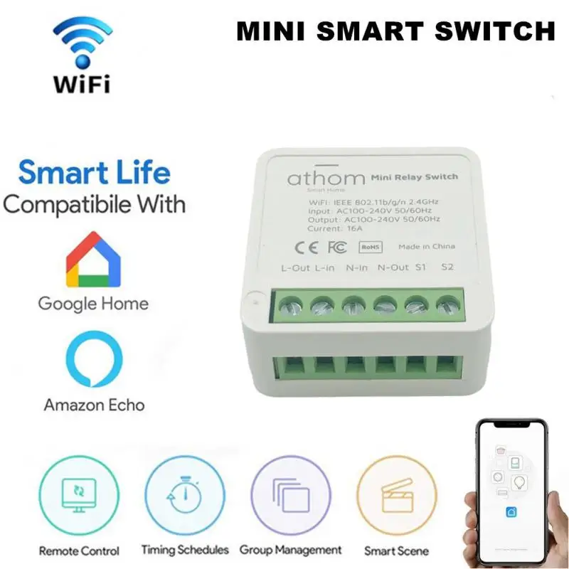 

Aubess Homekit Mini DIY WiFi Relay Module 3-Way 16A Smart Light Switch Home Automation Remote Control Work With Apple Home App