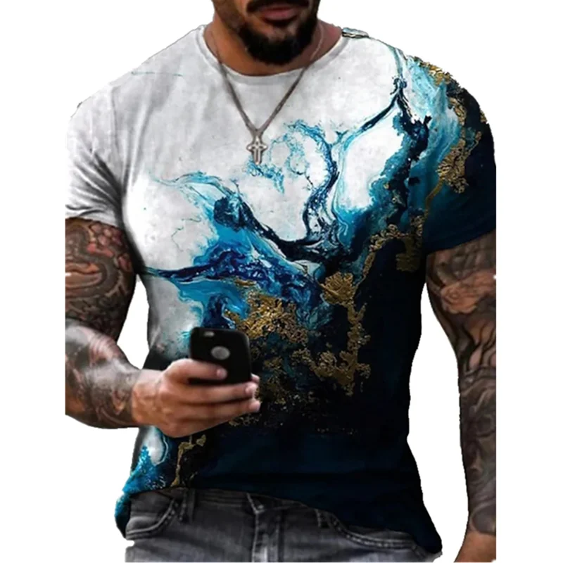 

New Spring Short Sleeve Harajuku Ethnic Men's T Shirt Retro 3D Printing O Neck Fashion Casual Comfort Wave Design Beach Top