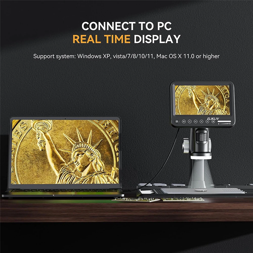 ELIKLIV ERM101 1600X7 &quotпаяльный микроскоп HD 12MP цифровой для ремонта электроники с 600 ℃