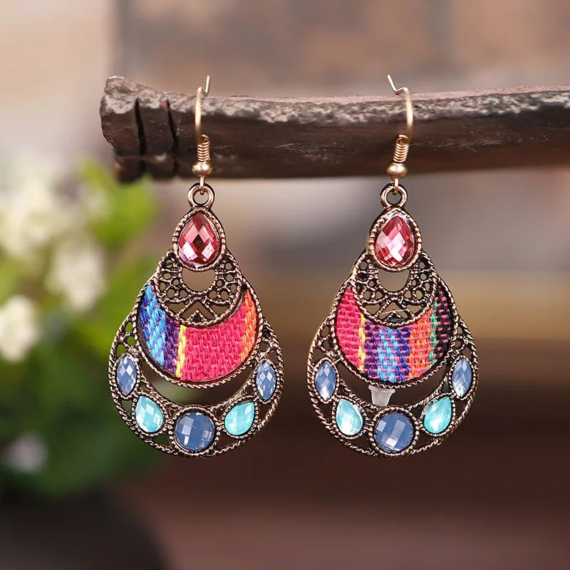 

Creative long drop resin diamond earrings retro ethnic fabric earrings new commodities earrings for women Free shipping for $1