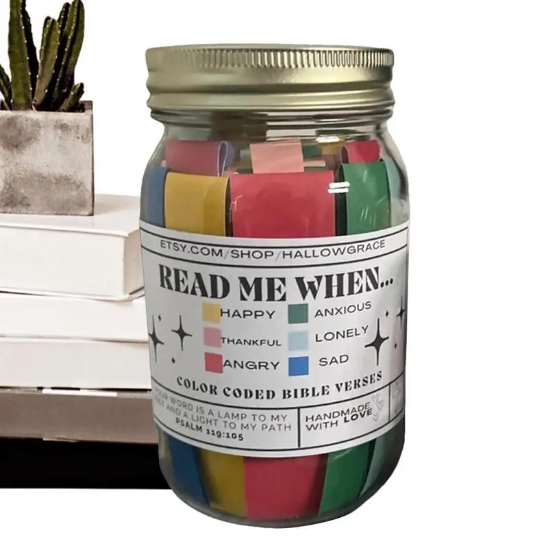 

Bible Verses in a Bottle 67 Color-Coded Verses for Inspiration & Upliftment Handmade Gift for Christians Bible Verses in a Jar