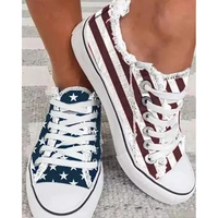 summer women shoes fashion casual daily wear small size sneakers flag print eyelet lace up fringe hem canvas shoes