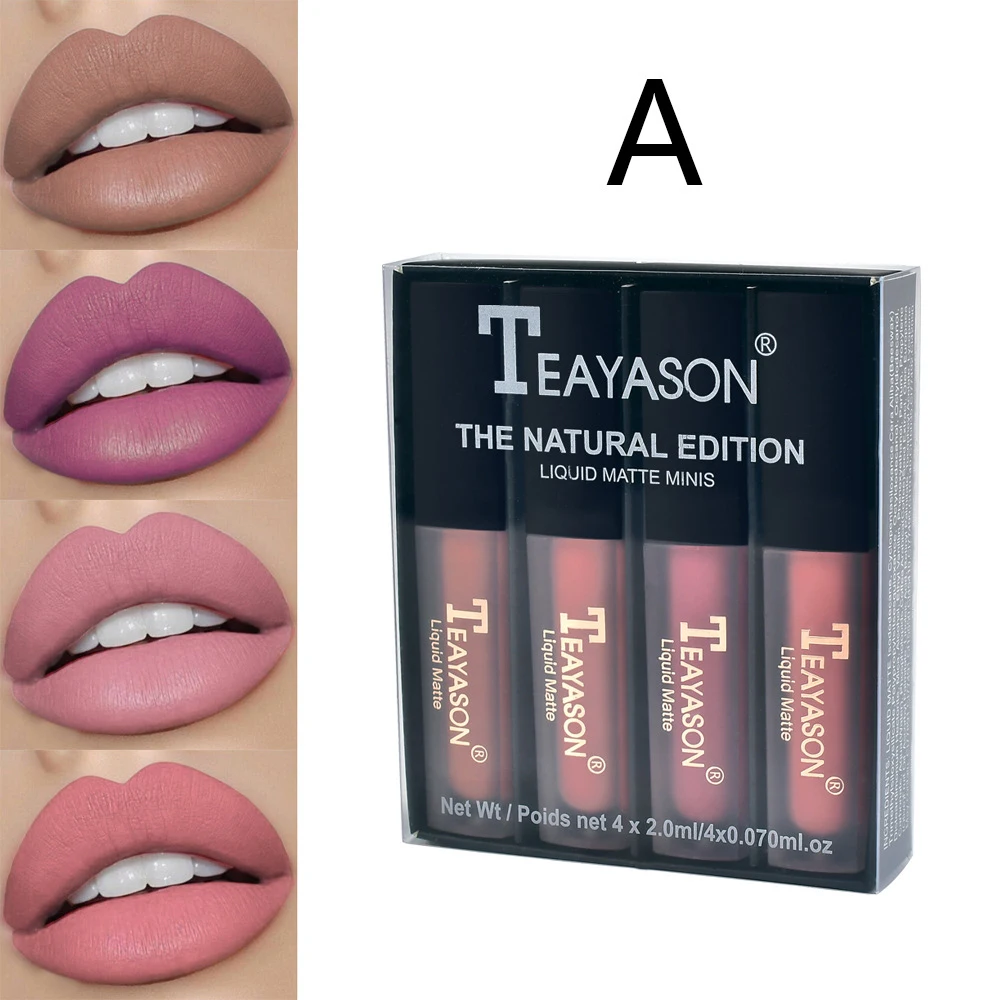 

Sdattor 3/4Pcs Liquid Lipstick Set Ultra Matte Velvet Waterproof Long Lasting Non-stick Cup Lip Glosses Pearly Gloss Fog Face Li