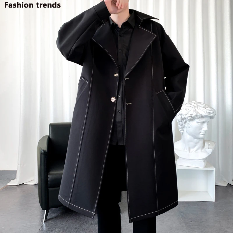 

2023 autunm Spring Men Fashion England Style Long Trench Coat Mens Casual Outerwear Jackets Windbreaker Brand Mens Clothing FY10