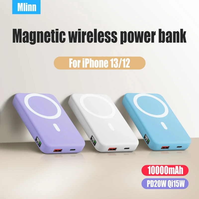 New 10000mAh Magnetic Power Bank Wireless 15W USB 20W Portable Backup Battery Back Clip for iPhone13 12 Samsung S22 For MagSafe