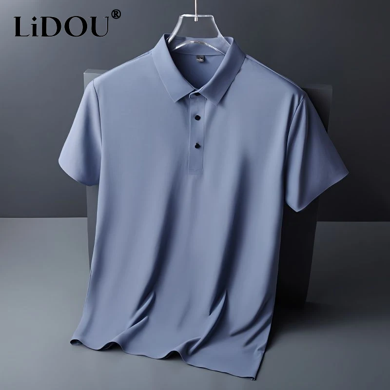 

2023 Summer New Solid Color Short Sleeve Polo Shirts Man Turn-down Collar Button Commercial Affairs Casual Thin Style Pullovers