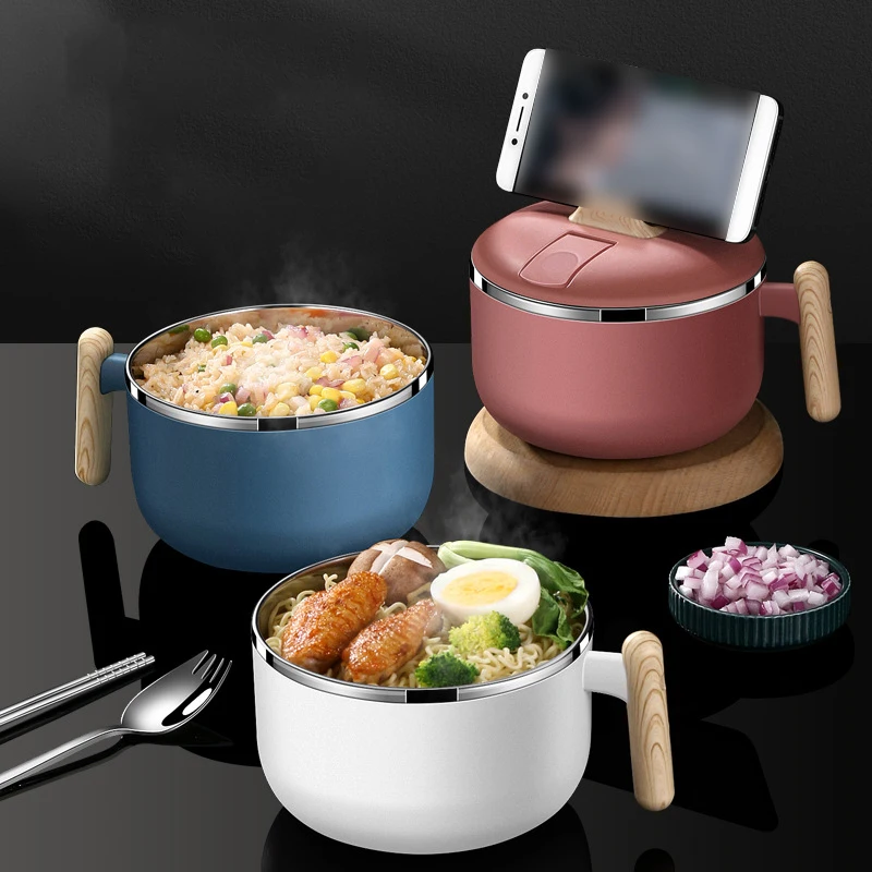 

316 Stainless Steel Instant Noodle Bowls Large-capacity Rice Bowl Lid Insulation Dormitory Student Bento Lunch Box Soup Bowl