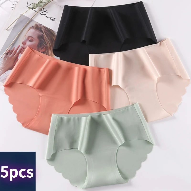 Women's Seamless Panties Slip Silk Underwear Woman Ruffle Female Underpants Lady Briefs Girls Lingerie 5 Colors 5Pcs/set Briefs